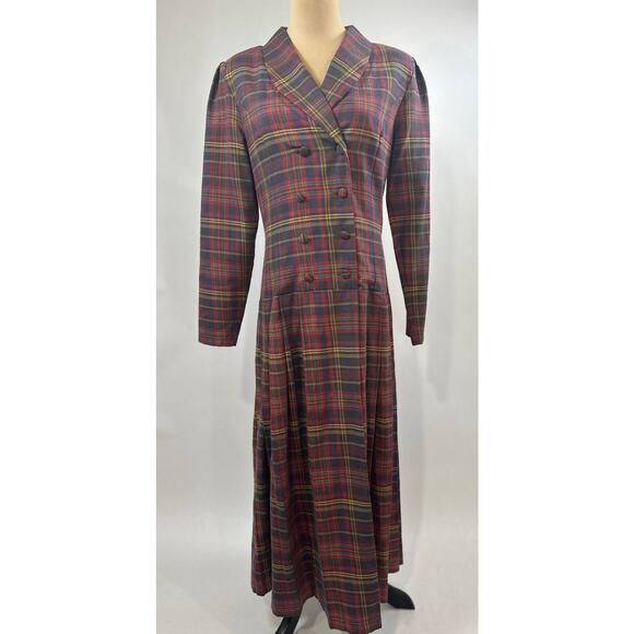 Vintage Laura Ashley Size 6 Plaid Tartan Double-Breasted Drop Waist Riding Dress - Picture 2 of 15